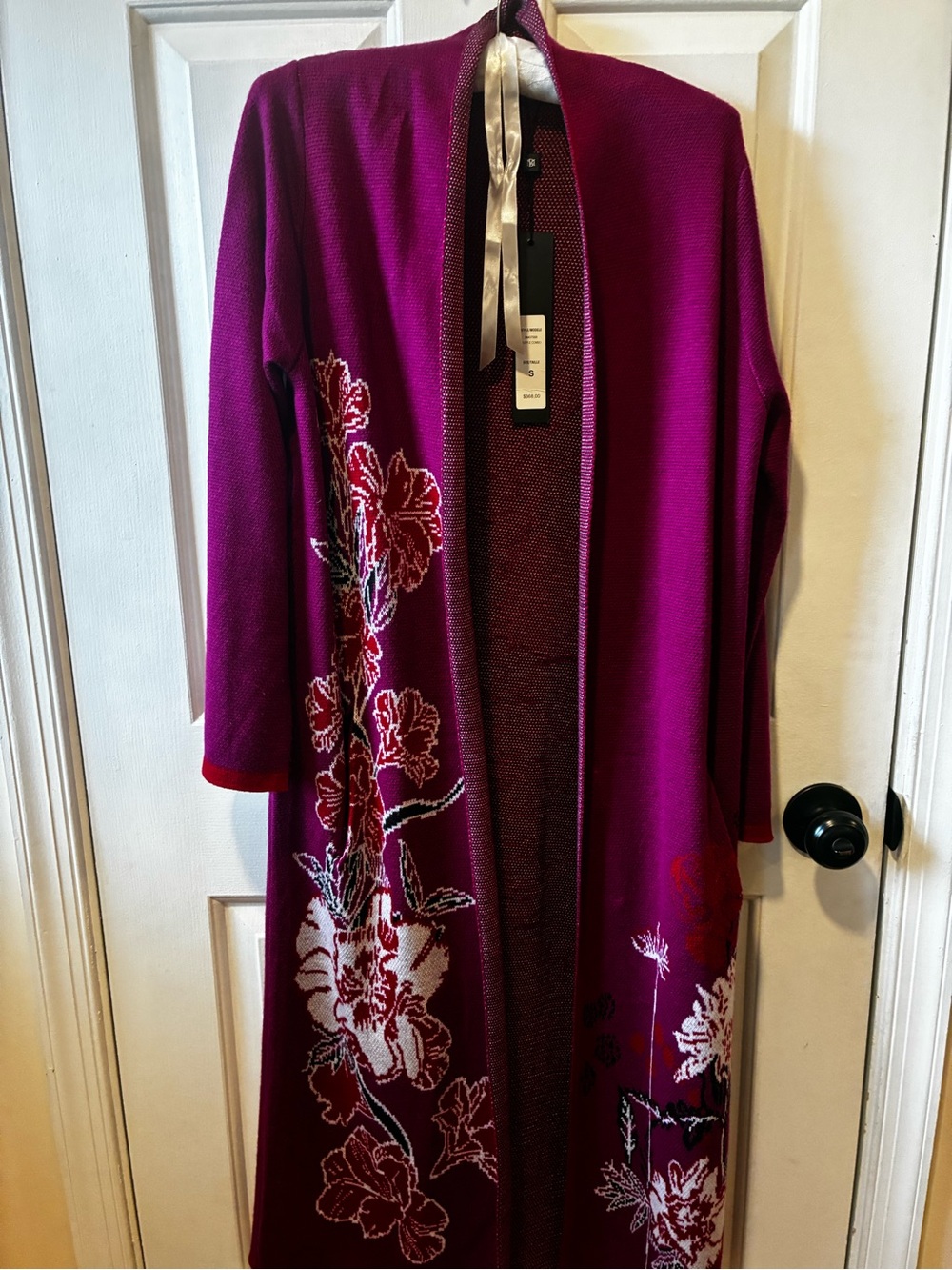 Badgley Mischka Magenta Floral Long Open Cardigan